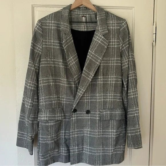 Free People Uptown Blazer Chic Suit Jacket - Black and White Plaid - Picture 2 of 5